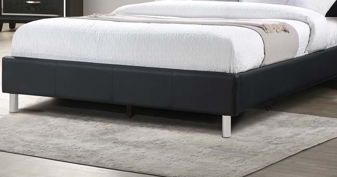 Modern Style Queen Size Bed LED Lights Button Tufted Metal Legs Black Finish Bedroom Furniture