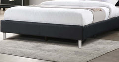 Modern Style Queen Size Bed LED Lights Button Tufted Metal Legs Black Finish Bedroom Furniture