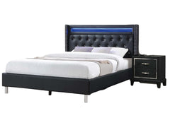 Modern Style Queen Size Bed LED Lights Button Tufted Metal Legs Black Finish Bedroom Furniture