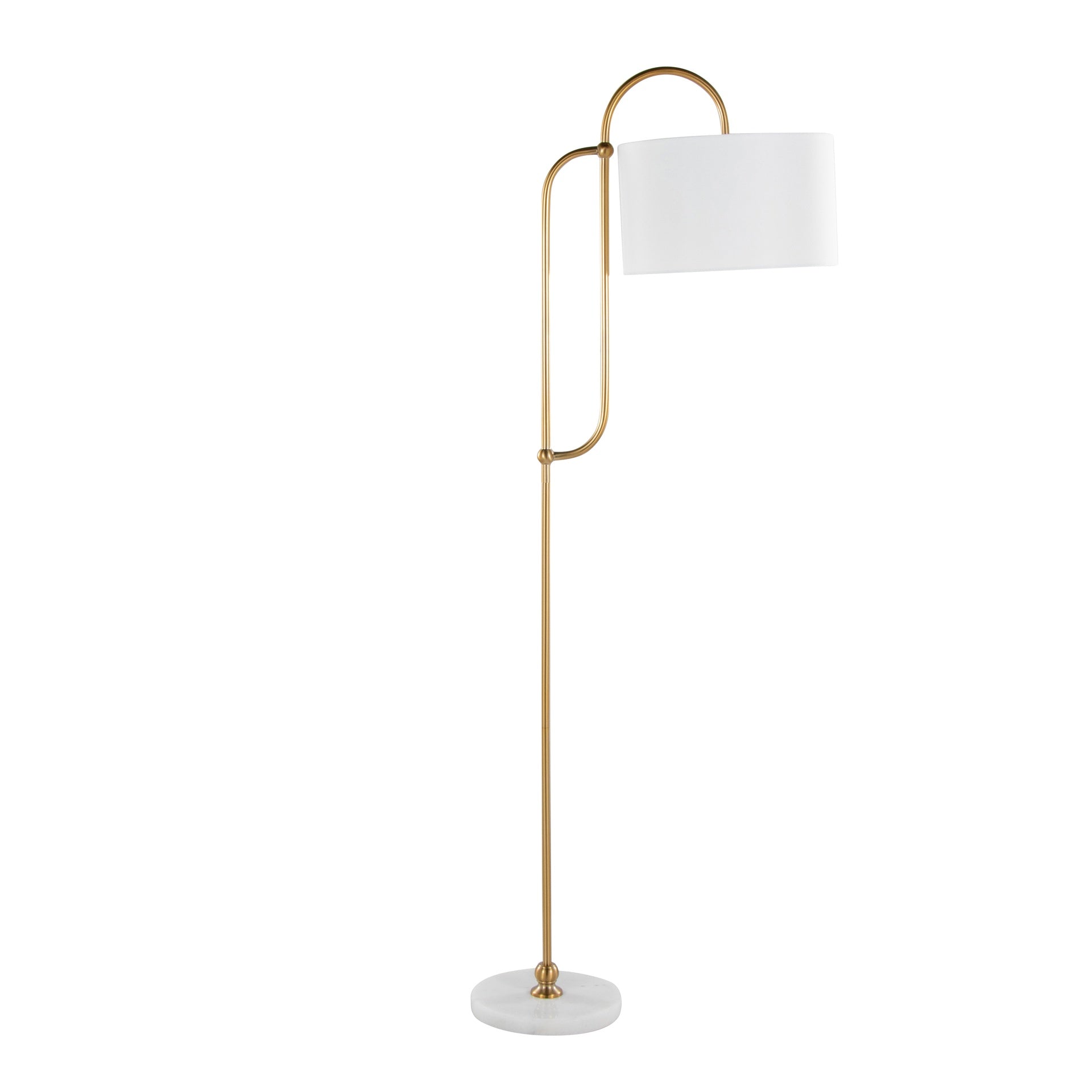 Leslie 63" Metal Floor Lamp in White Marble and Gold Metal with White Linen Shade