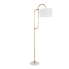 Leslie 63" Metal Floor Lamp in White Marble and Gold Metal with White Linen Shade
