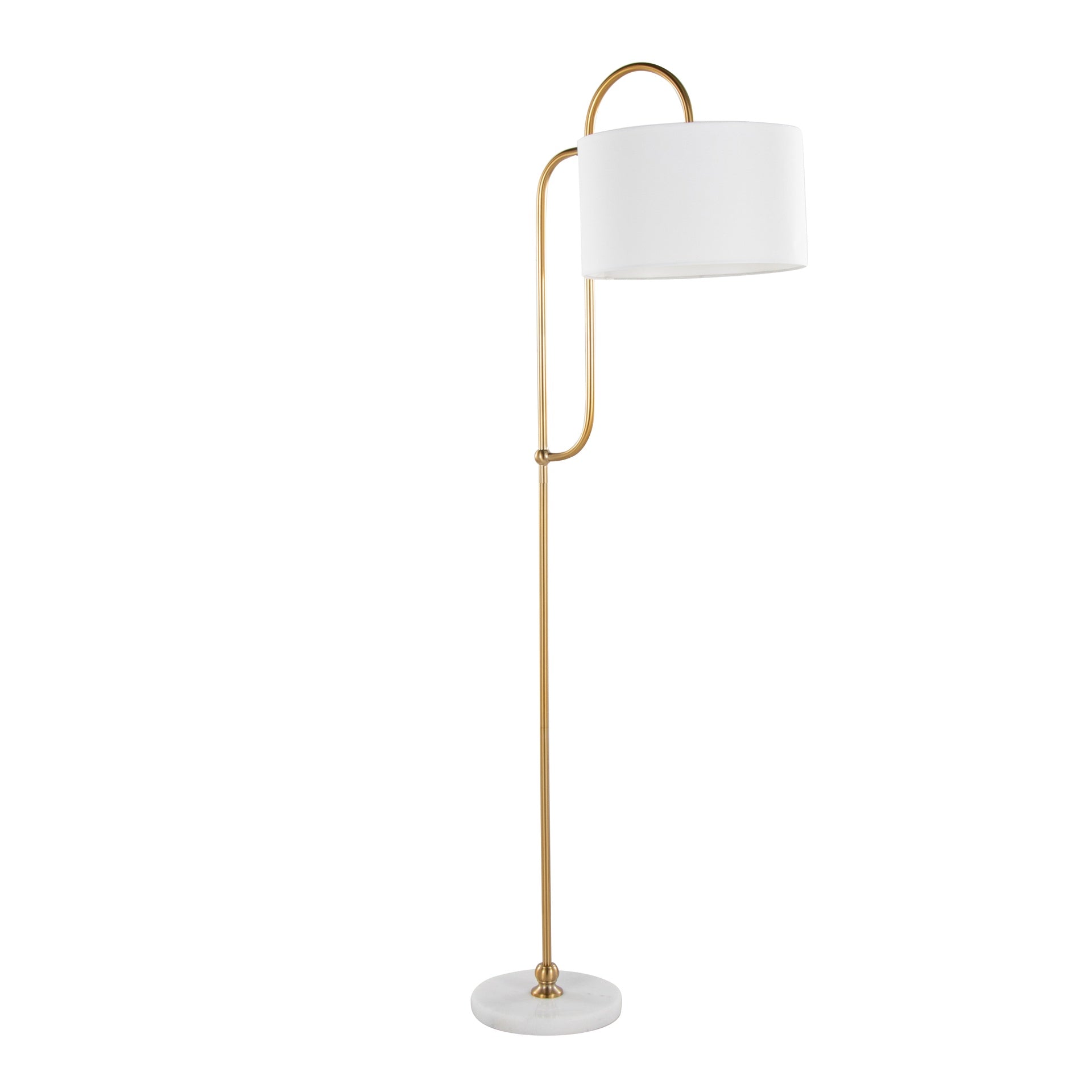 Leslie 63" Metal Floor Lamp in White Marble and Gold Metal with White Linen Shade