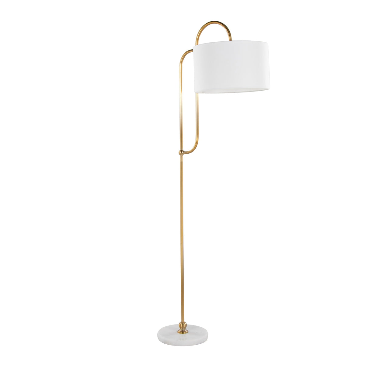 Leslie 63" Metal Floor Lamp in White Marble and Gold Metal with White Linen Shade