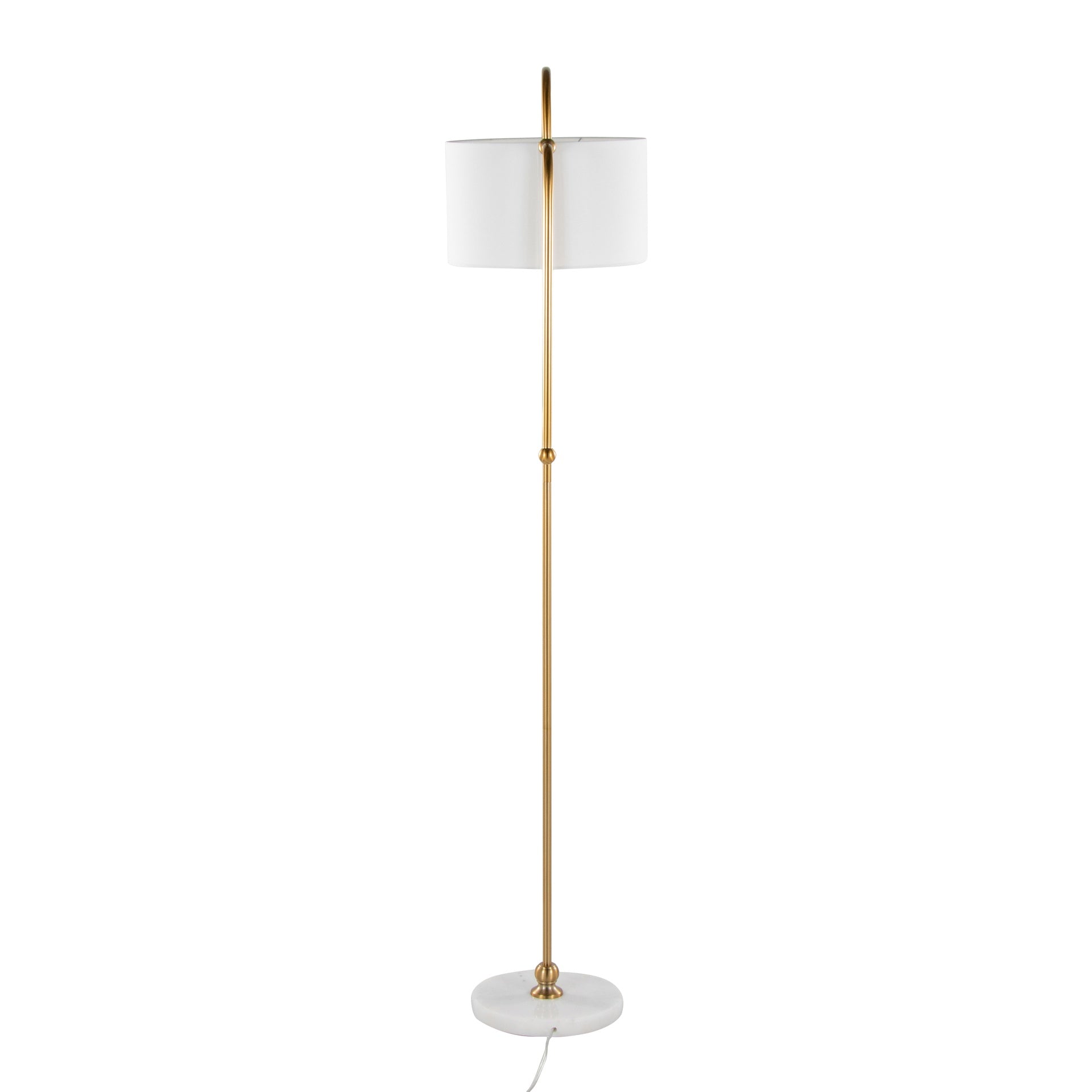 Leslie 63" Metal Floor Lamp in White Marble and Gold Metal with White Linen Shade