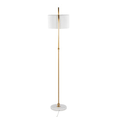 Leslie 63" Metal Floor Lamp in White Marble and Gold Metal with White Linen Shade