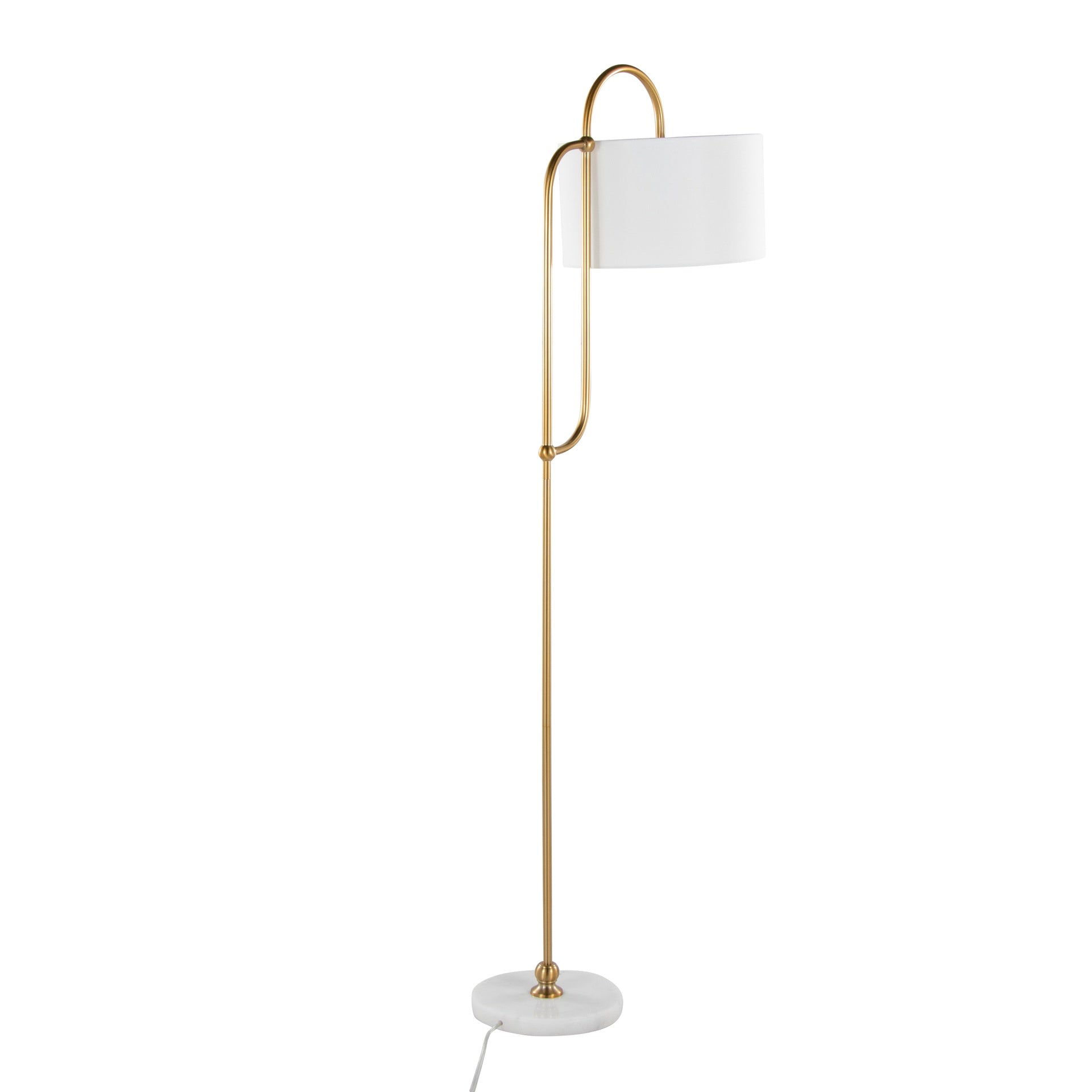 Leslie 63" Metal Floor Lamp in White Marble and Gold Metal with White Linen Shade