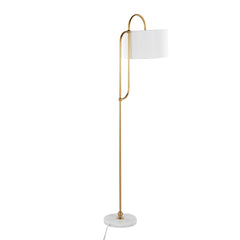 Leslie 63" Metal Floor Lamp in White Marble and Gold Metal with White Linen Shade