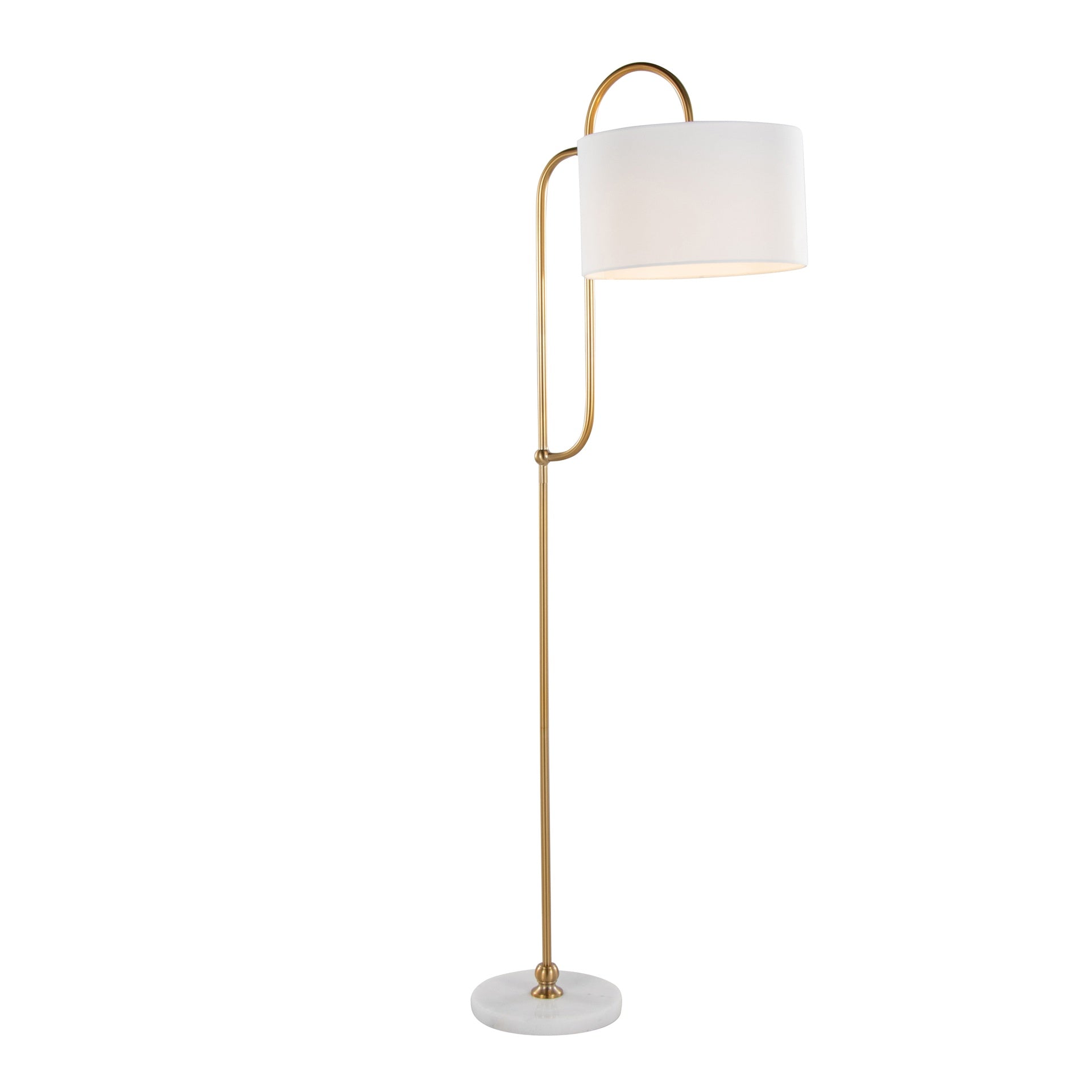 Leslie 63" Metal Floor Lamp in White Marble and Gold Metal with White Linen Shade