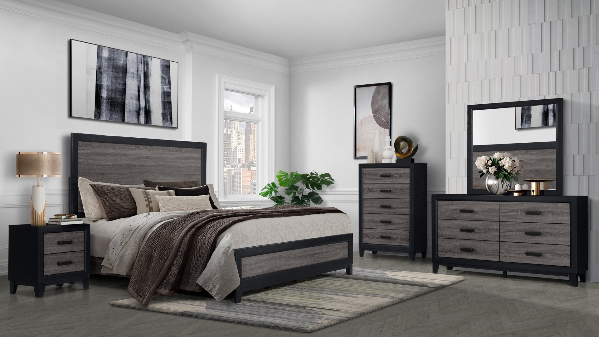 SOLUTO GREY AND BLACK 5PC QUEEN BEDROOM SET