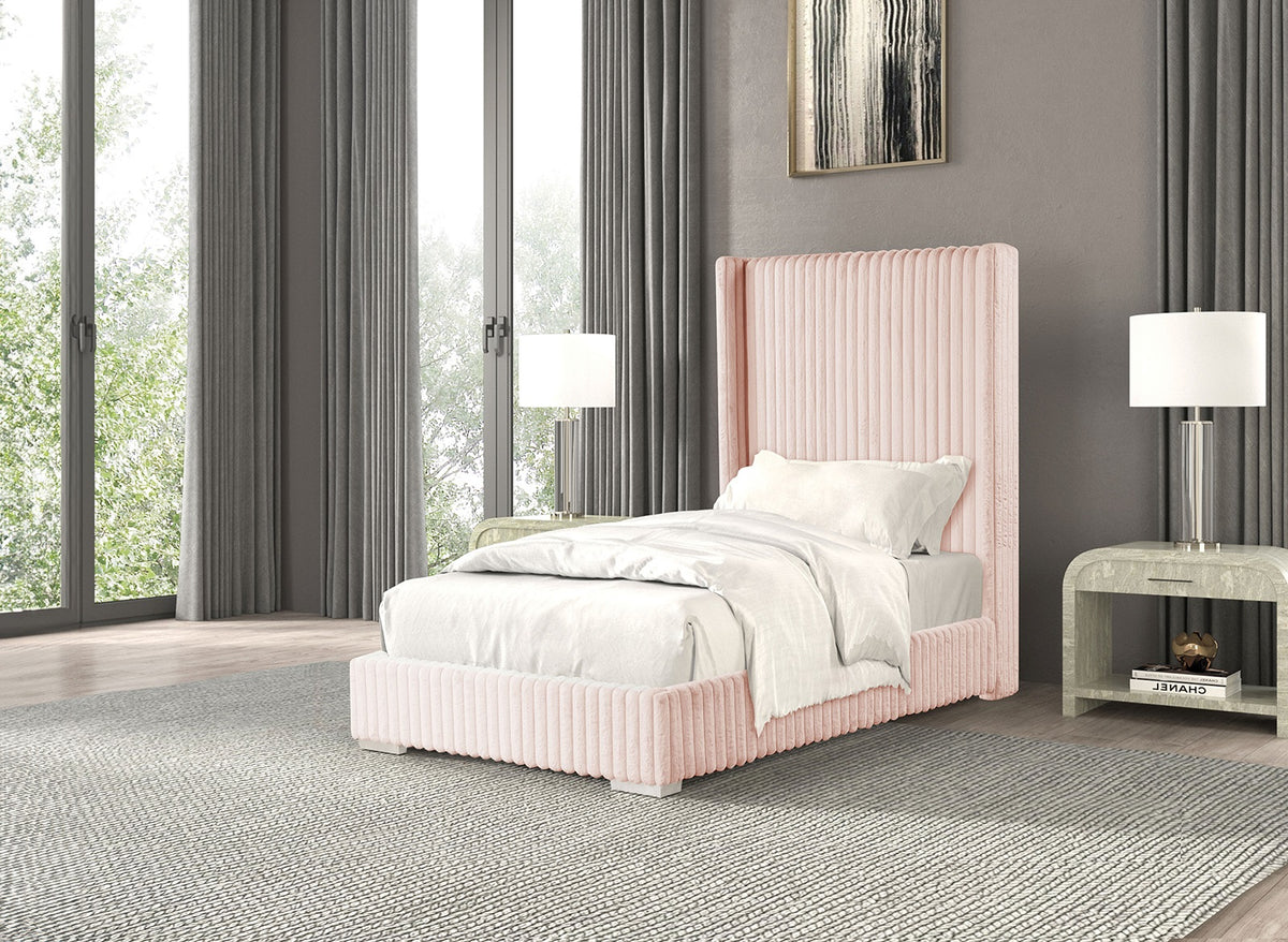 Pink Color Contemporary 1pc Twin Size Bed Fur Chenille Fabric Mattress Ready