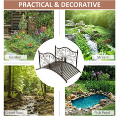 Outsunny 4’ Metal Arch Backyard Garden Bridge with Safety Siderails, Delicate Scrollwork, & Easy Assembly, Black Bronze