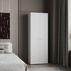 Home 2 Door Closet System, Four Fixed Shelves, Compact Wardrobe for Bedroom Organization, Laundry Room Organization, Utility Room Organization, Freestanding Storage Furniture, White