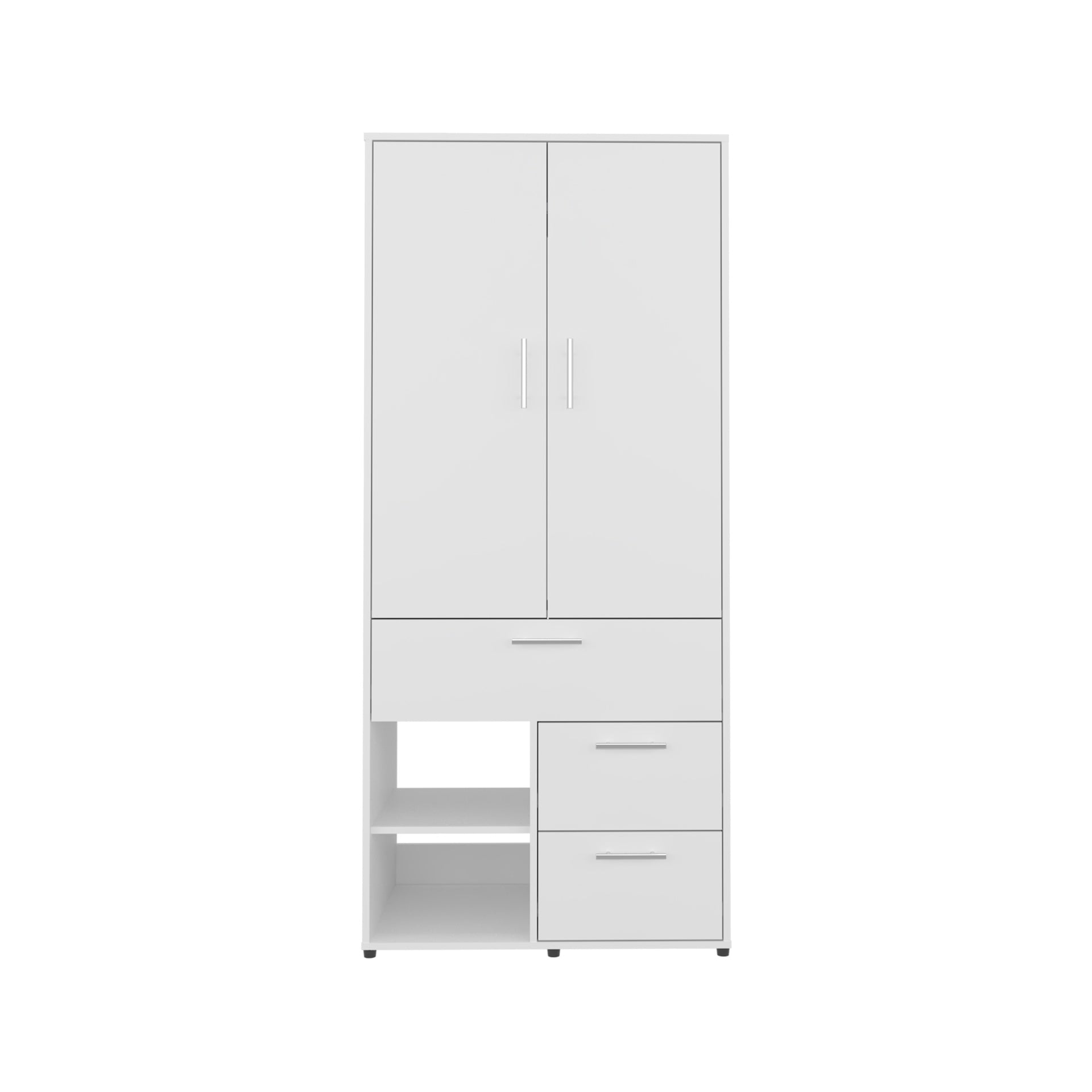 Alpine Armoire with Double Doors, Interior Hanging Rod, Shoe Racks and Multiple Drawers, Freestanding Wardrobe