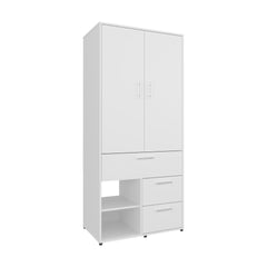 Alpine Armoire with Double Doors, Interior Hanging Rod, Shoe Racks and Multiple Drawers, Freestanding Wardrobe