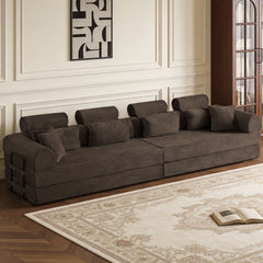 L shape Modular Sectional Sofa, Compressed Sectional Sofa Modern Minimalist Style Corduroy Couch,Unfold into a bed, Bedroom, Comfy Compressed Sofa Couch Space-Efficient Design(Brown)