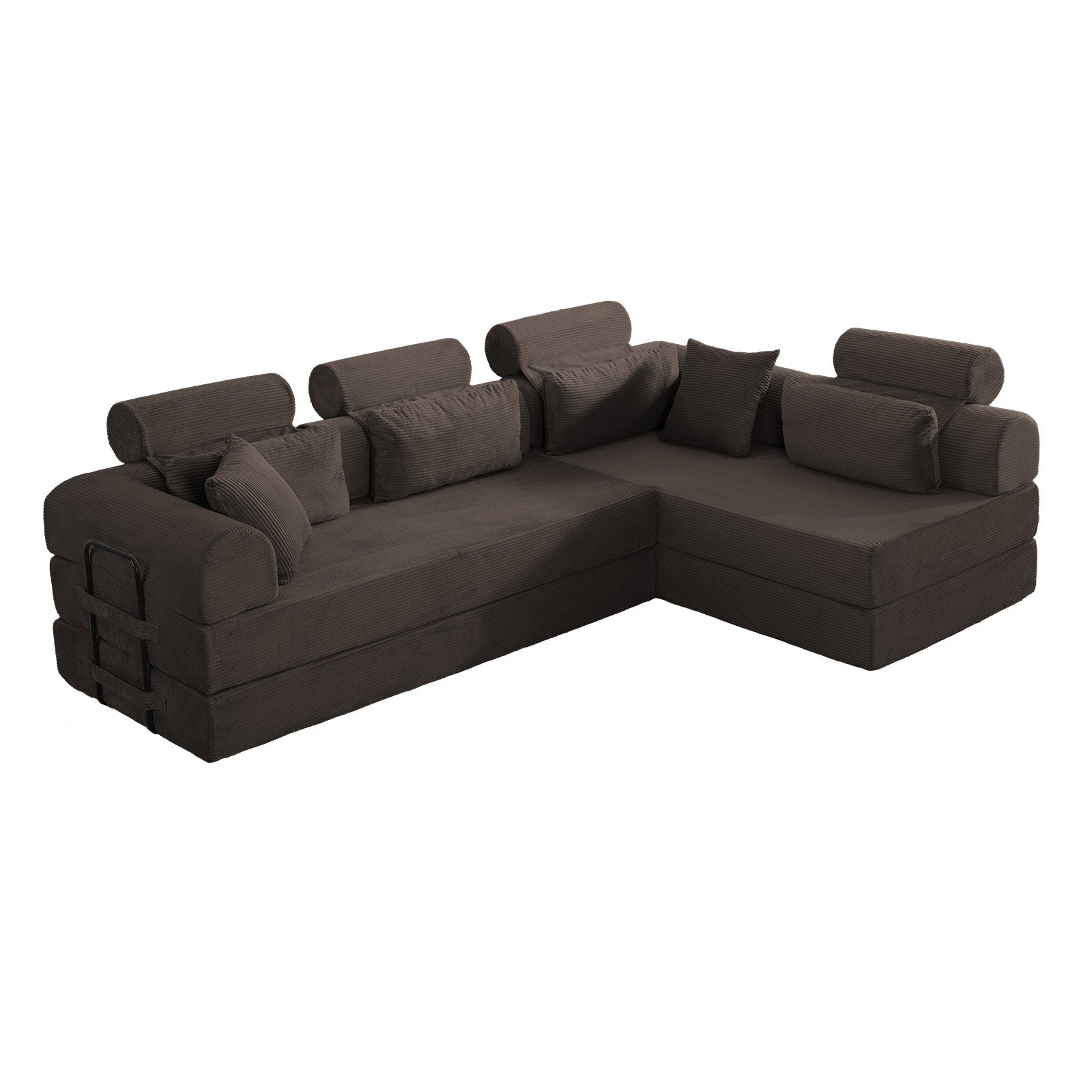 L shape Modular Sectional Sofa, Compressed Sectional Sofa Modern Minimalist Style Corduroy Couch,Unfold into a bed, Bedroom, Comfy Compressed Sofa Couch Space-Efficient Design(Brown)