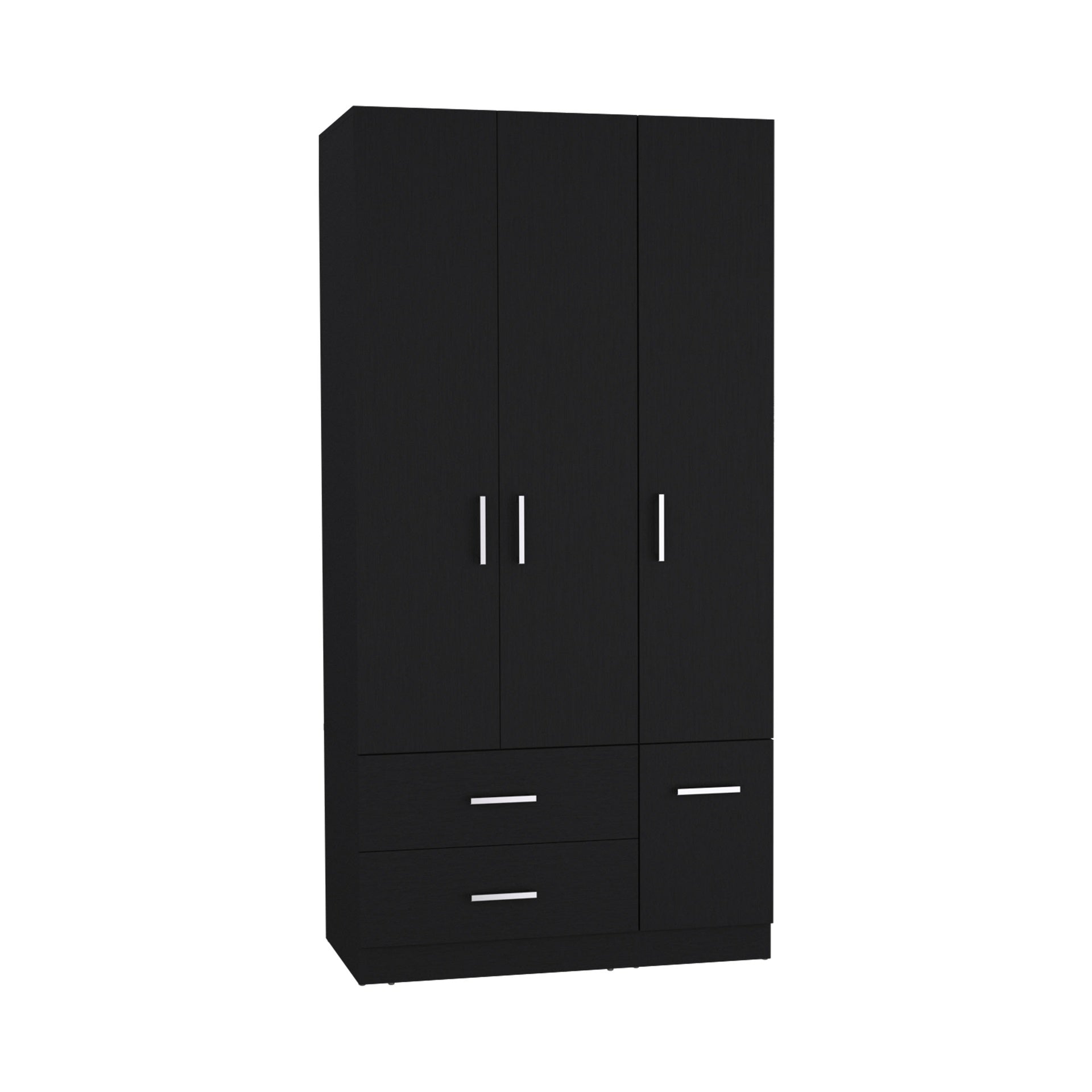 Sebree 71" High Armoire Wardrove Closet with 2 Drawers, Four Doors , Three Cabinet , Six Shelves and Hanging Rod, Bedroom Clothes Storage Cabinet Organizer Black