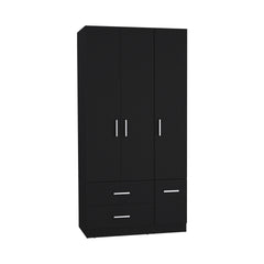 Sebree 71" High Armoire Wardrove Closet with 2 Drawers, Four Doors , Three Cabinet , Six Shelves and Hanging Rod, Bedroom Clothes Storage Cabinet Organizer Black
