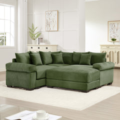 Oversized Cloud Modular Sectional Couch, Convertible Sectional Couches,Extra-Thick Armrests With An Ottoman,Soft Corduroy Fabric, Ergonomic Design,Easy Assembly,For Living Rooms Reading Rooms,Green