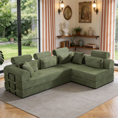 L shape Modular Sectional Sofa, Compressed Sectional Sofa Modern Minimalist Style Corduroy Couch,Unfold into a bed, Bedroom, Comfy Compressed Sofa Couch Space-Efficient Design(Grayish Green)