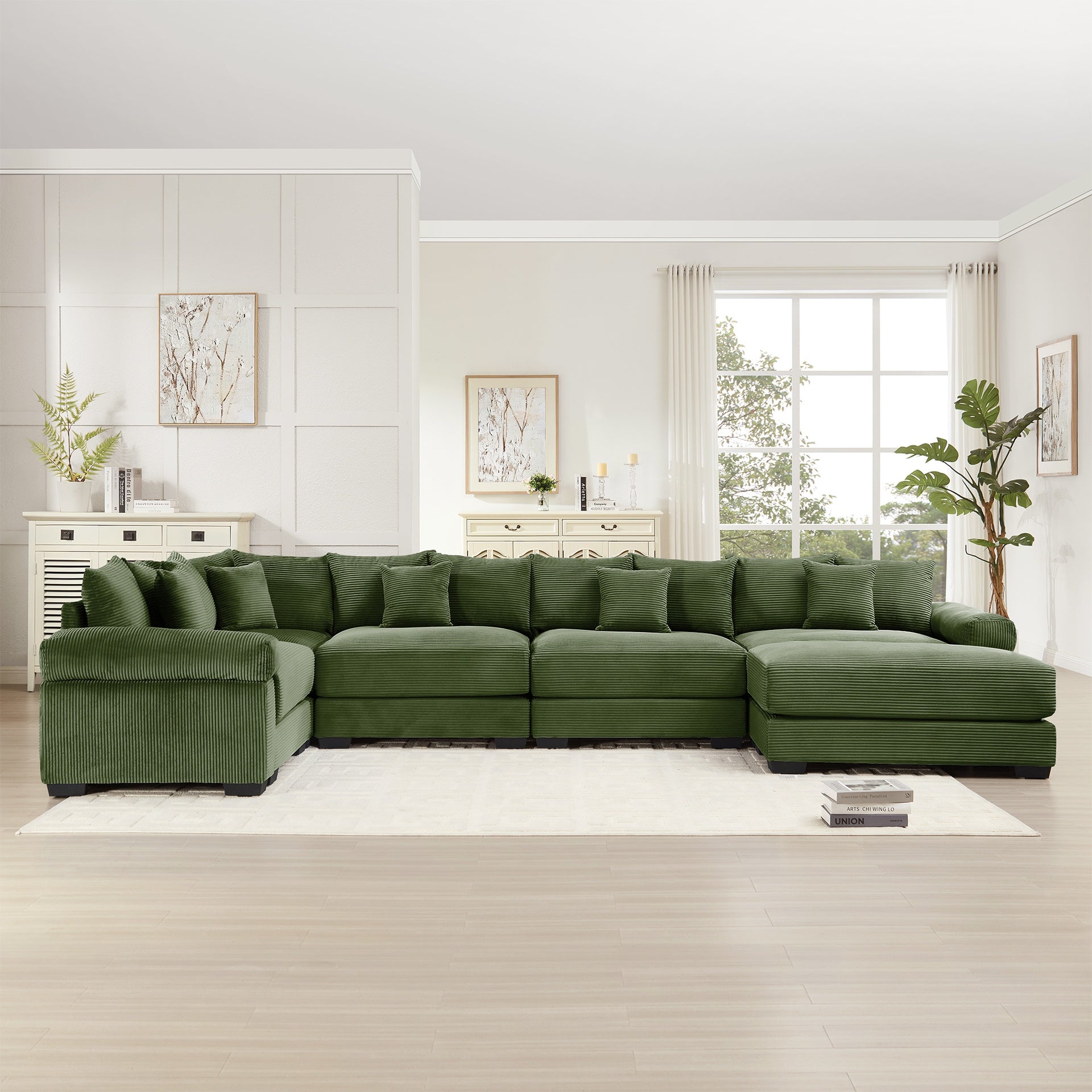 Oversized Cloud Modular Sectional Couch,Convertible Sectional Couches,Extra-Wide Armrests With An Ottoman,Premium Corduroy Fabric,Ergonomic Design, Easy Assembly, For Living Rooms Study,Green