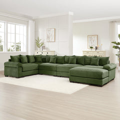Oversized Cloud Modular Sectional Couch,Convertible Sectional Couches,Extra-Wide Armrests With An Ottoman,Premium Corduroy Fabric,Ergonomic Design, Easy Assembly, For Living Rooms Study,Green
