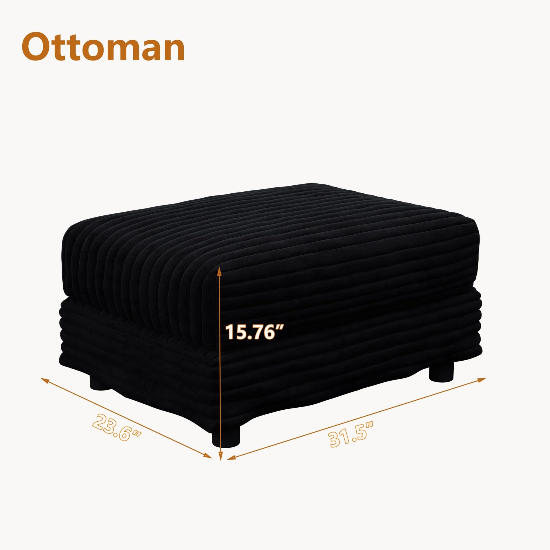 Plush Corduroy Ottoman to Combine with 2 Seater Sofa, 3 Seater Sofa and 4 Seater Sofa, Suitable for Living Rooms, Apartments, Offices,Black(Old SKU:W1885P346915)