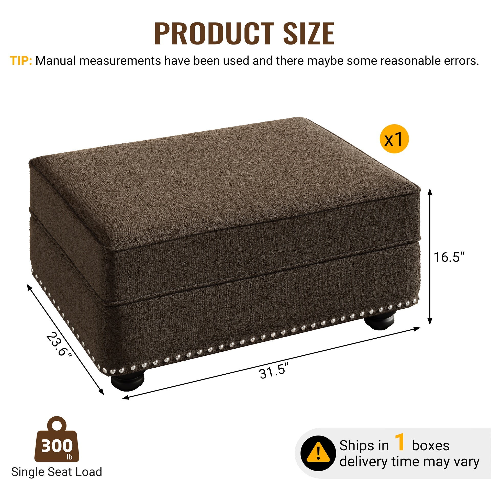 Velvet Ottoman to Combine with Single Seater Sofa, 2 Seater Sofa and 3 Seater Sofa, Suitable for Living Rooms, Apartments, Offices,Brown