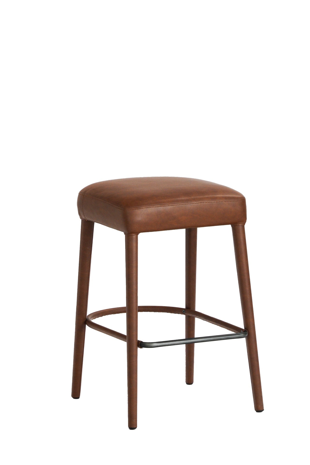 Counter Height Backless Brown Faux Leather Bar Stool – Comfortable Padded Seat with Sturdy Metal Legs & Footrest, Stylish Seating for Kitchen Island, Pub & Dining Counter,2 Sets