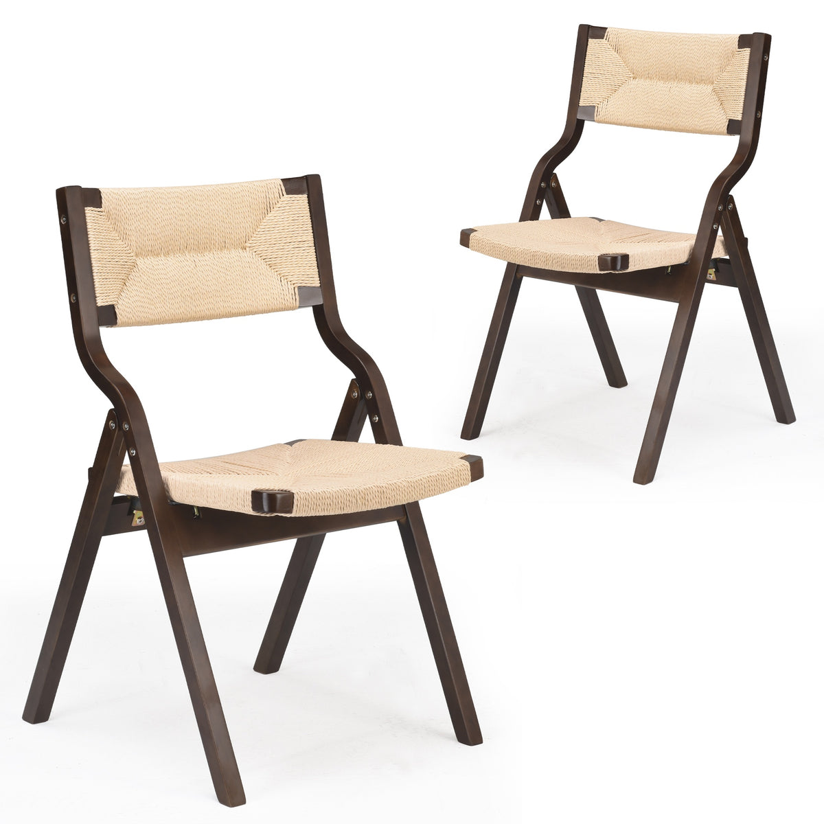 Wood Folding Chairs, Foldable Chairs Wooden Indoor Stackable Dining Chairs for Kitchen & Dining Room Chair Woven Seat & Webbing Back, Dining Chair Set of 2