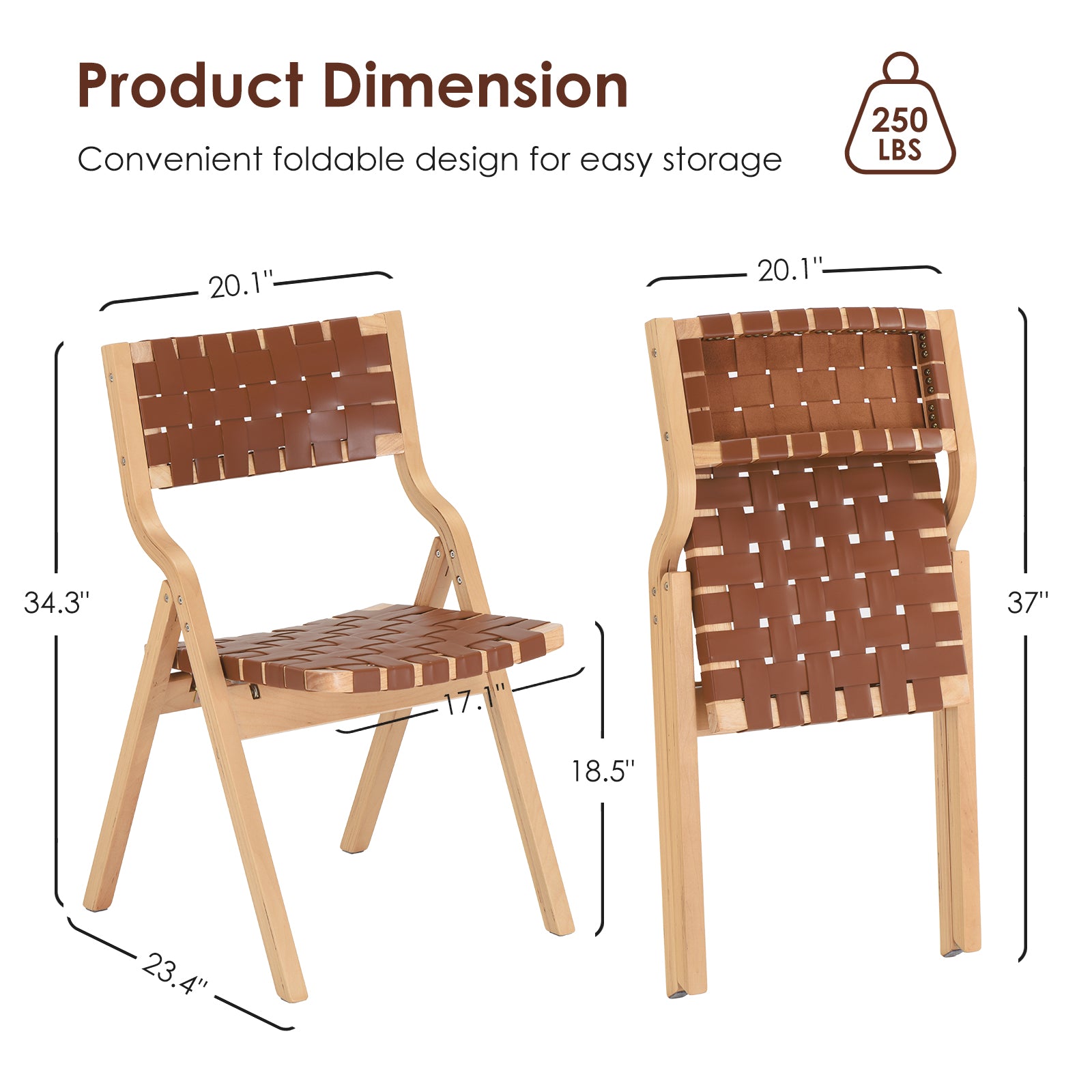 Wood Folding Chairs, Foldable Chairs Wooden Indoor Stackable Dining Chairs for Kitchen & Dining Room Chair Woven Seat & Webbing Back, Dining Chair Set of 2
