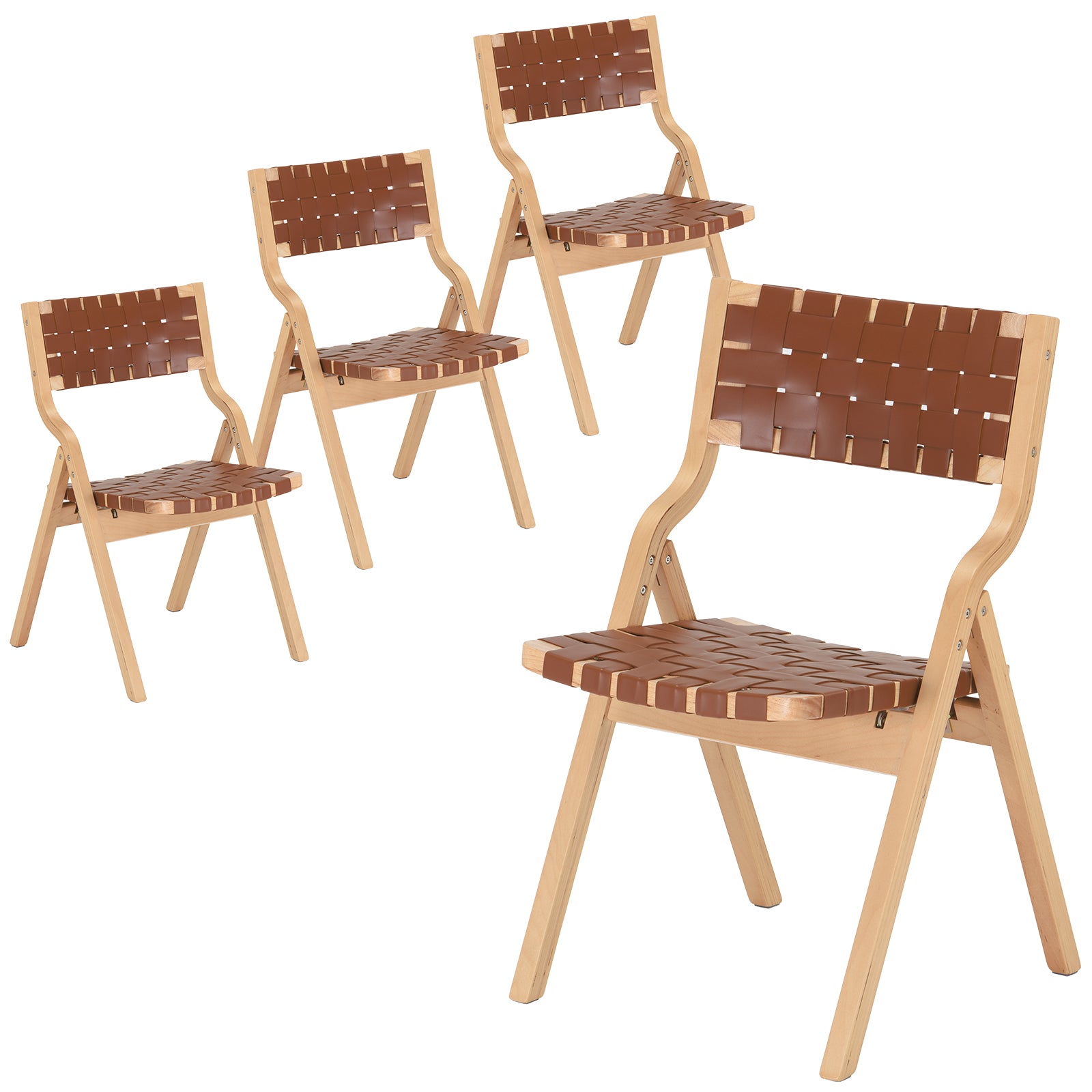 Wood Folding Chairs, Foldable Chairs Wooden Indoor Stackable Dining Chairs for Kitchen & Dining Room Chair Woven Seat & Webbing Back, Dining Chair Set of 2