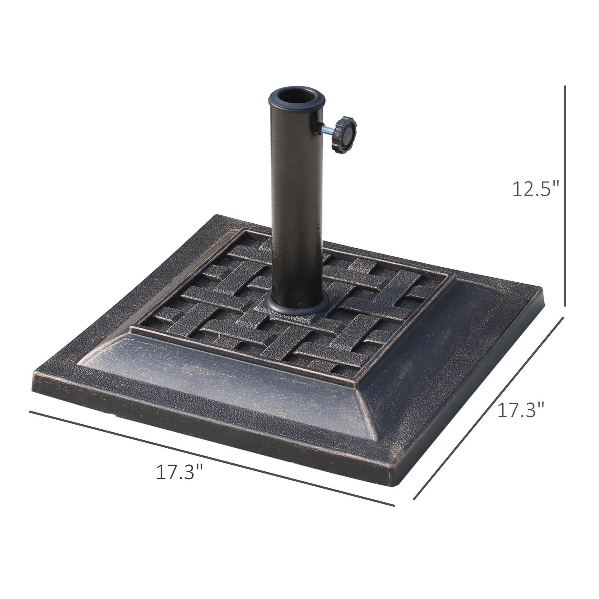 Outsunny 20 lbs Patio Market Umbrella Base Stand Resin Parasol Holder Square with Beautiful Decorative Pattern & Easy Setup, for Φ1.5", Φ1.89" Pole, for Beach, Lawn, Deck, Backyard, Garden, Bronze