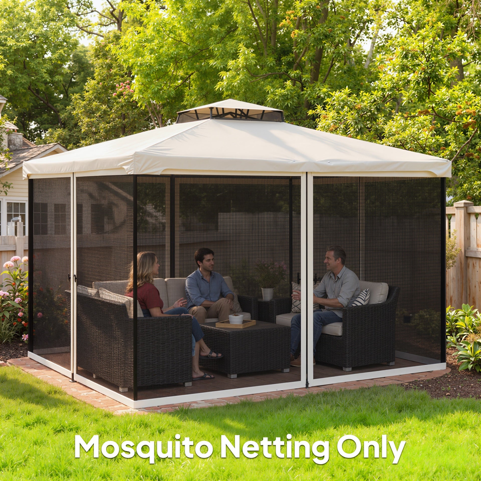 Outsunny Replacement Mesh Sidewall Netting for 10' x 12' Gazebos and Canopy Tents with Zippers, (Sidewall Only) Cream