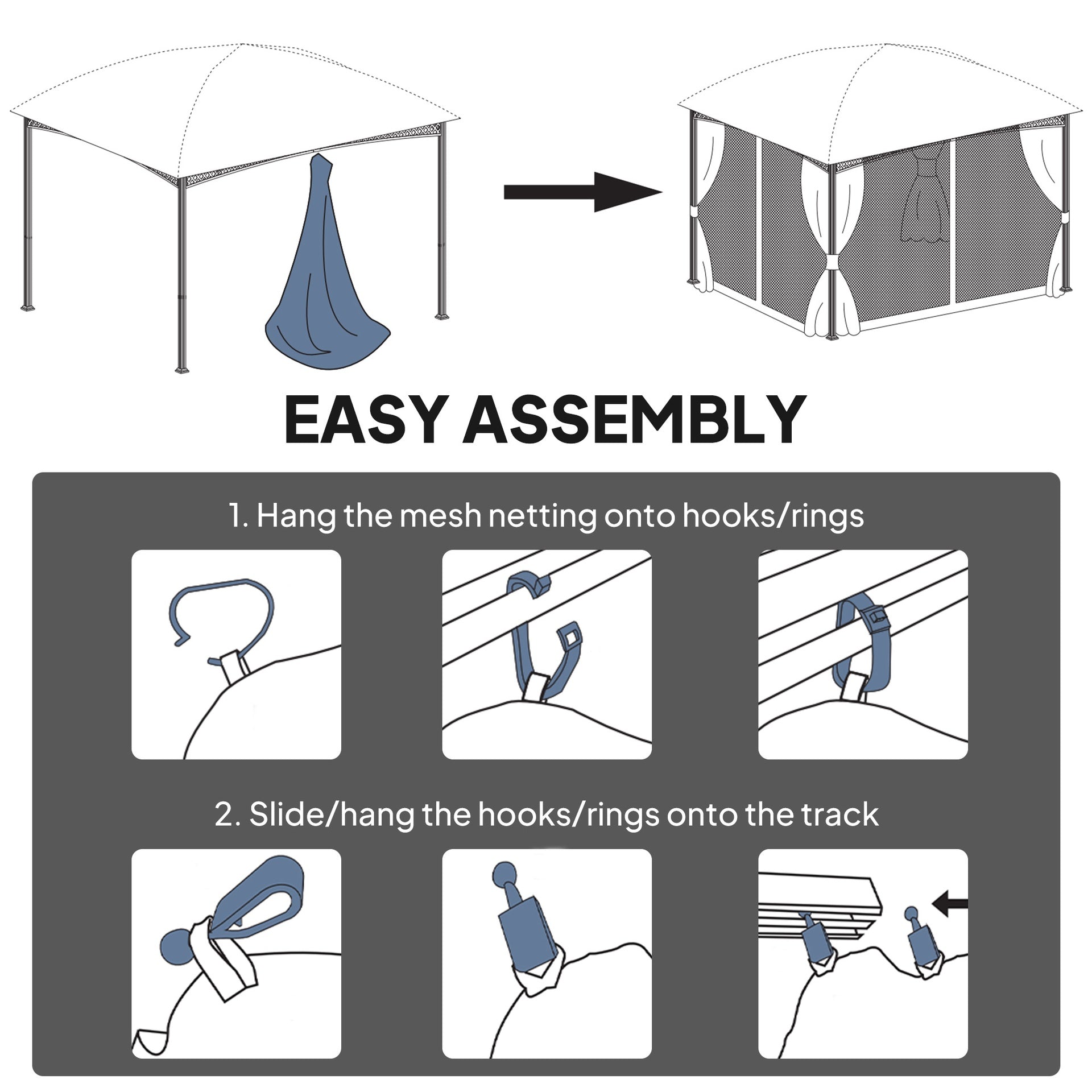 Outsunny Replacement Mesh Sidewall Netting for 10' x 12' Gazebos and Canopy Tents with Zippers, (Sidewall Only) Cream