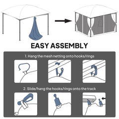 Outsunny Replacement Mesh Sidewall Netting for 10' x 12' Gazebos and Canopy Tents with Zippers, (Sidewall Only) Cream