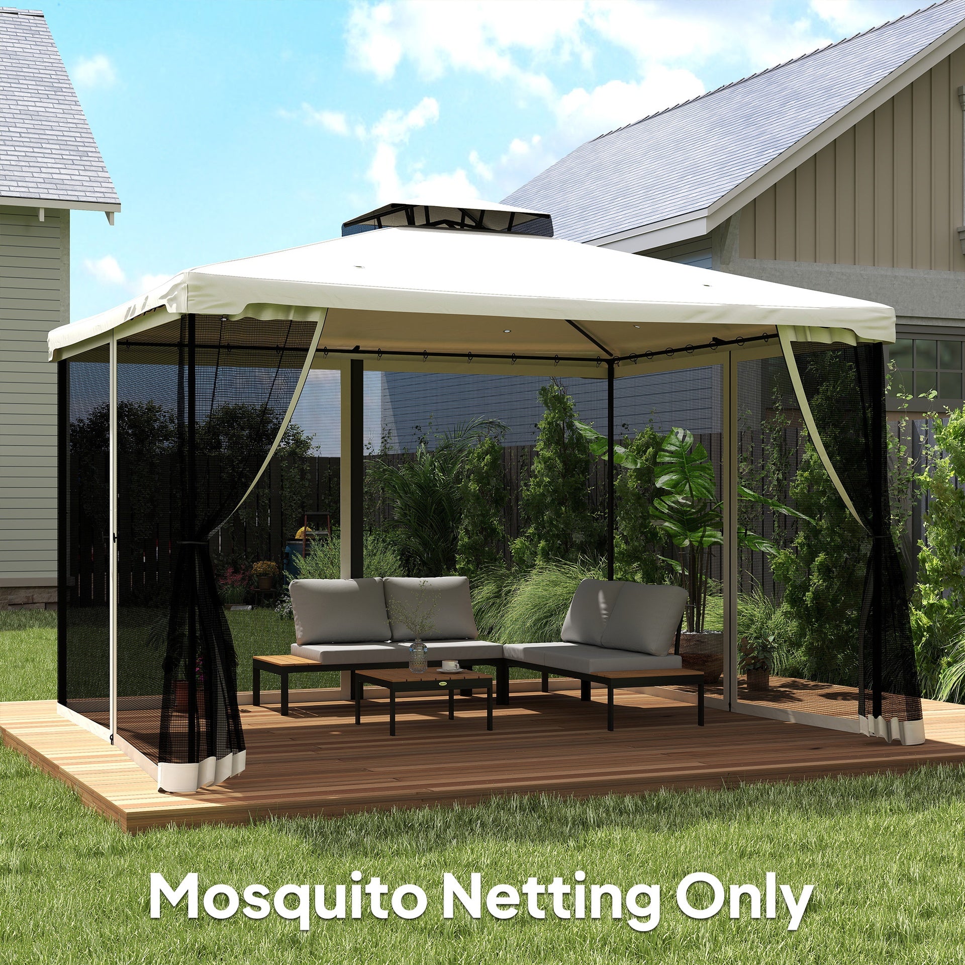 Outsunny Replacement Mesh Sidewall Netting for 10' x 12' Gazebos and Canopy Tents with Zippers, (Sidewall Only) Cream