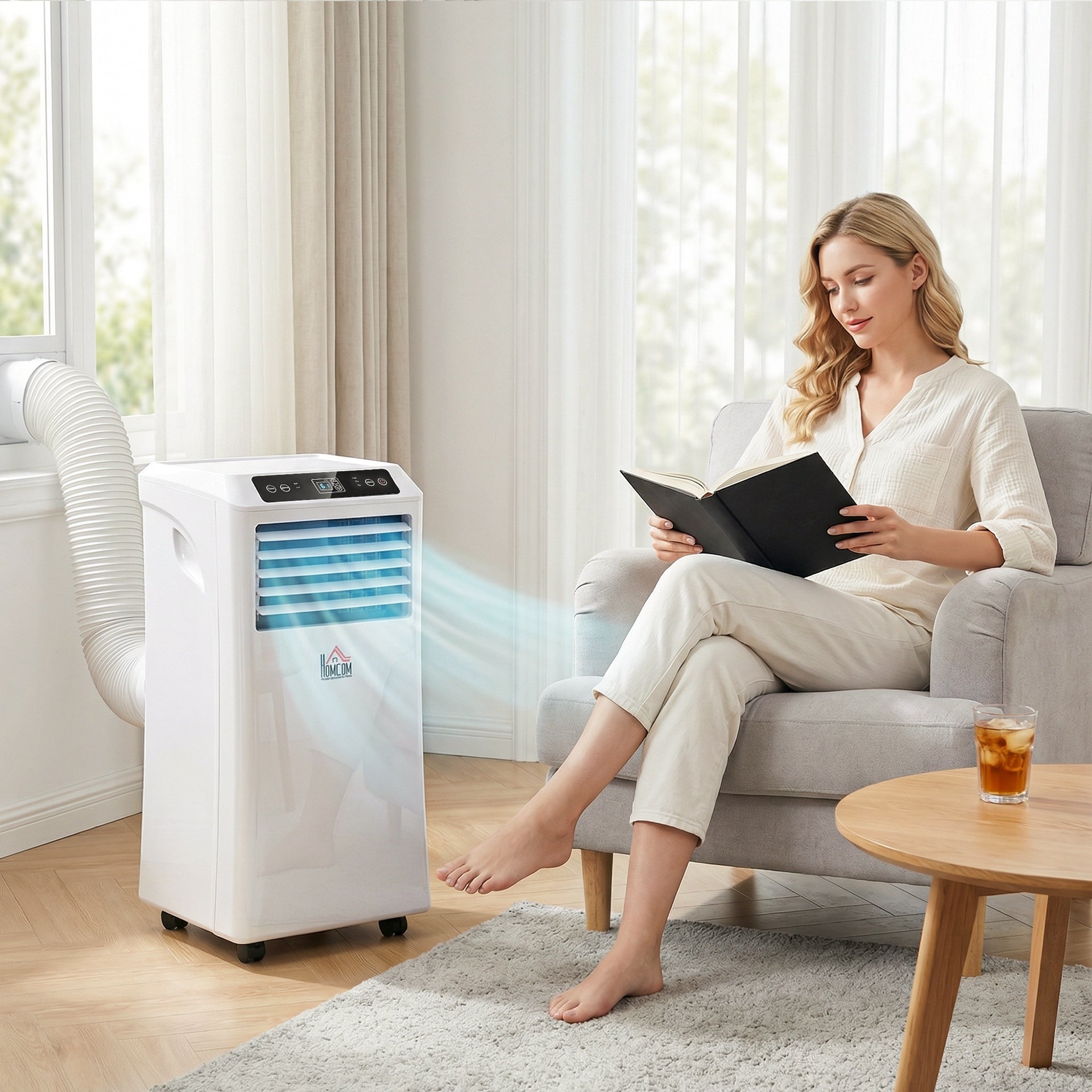 HOMCOM 10000 BTU Mobile Portable Air Conditioner with Cooling, Dehumidifier and Ventilating, 2 Speed Fans, 24-Hour Timer, White