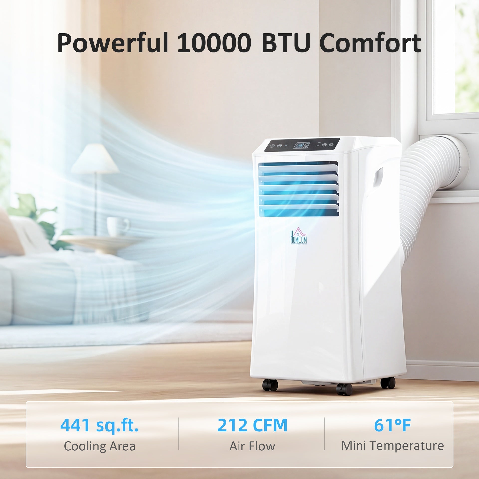 HOMCOM 10000 BTU Mobile Portable Air Conditioner with Cooling, Dehumidifier and Ventilating, 2 Speed Fans, 24-Hour Timer, White