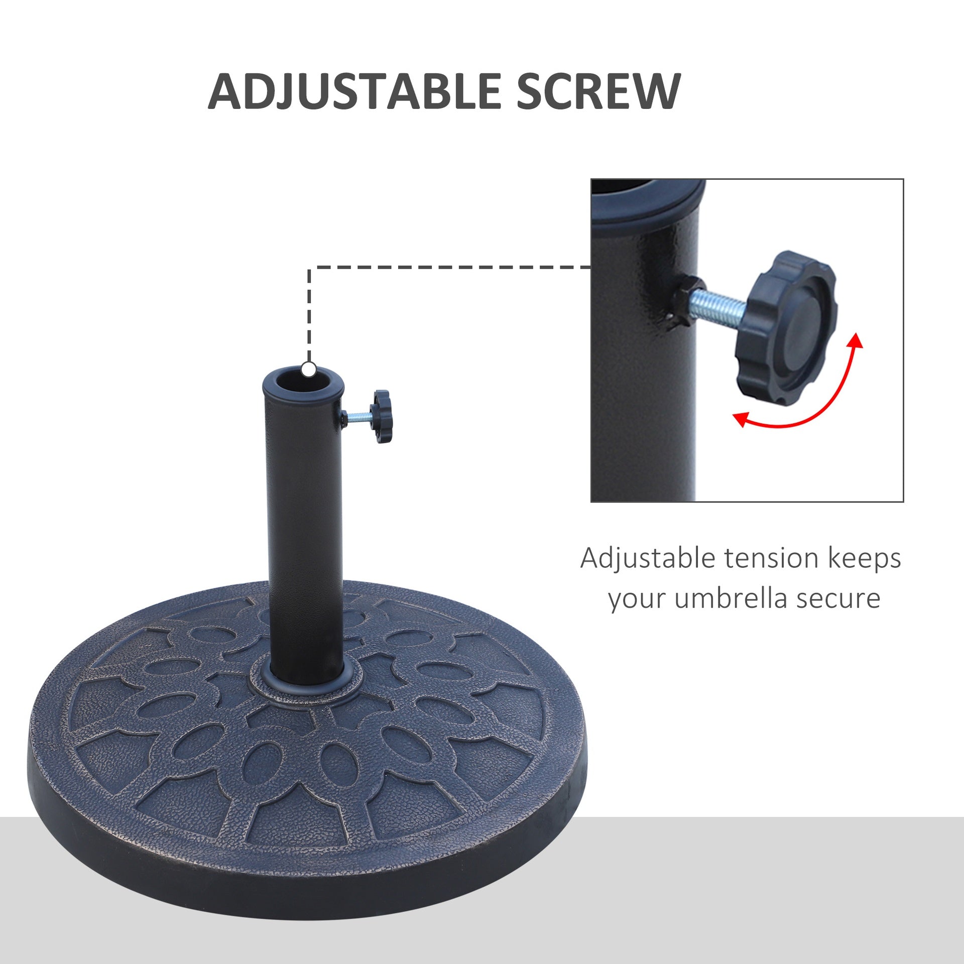 Outsunny 18" 26 lbs Round Resin Umbrella Base Stand Market Parasol Holder with Beautiful Decorative Pattern & Easy Setup, for Φ1.5", Φ1.89" Pole, for Lawn, Deck, Backyard, Garden, Bronze