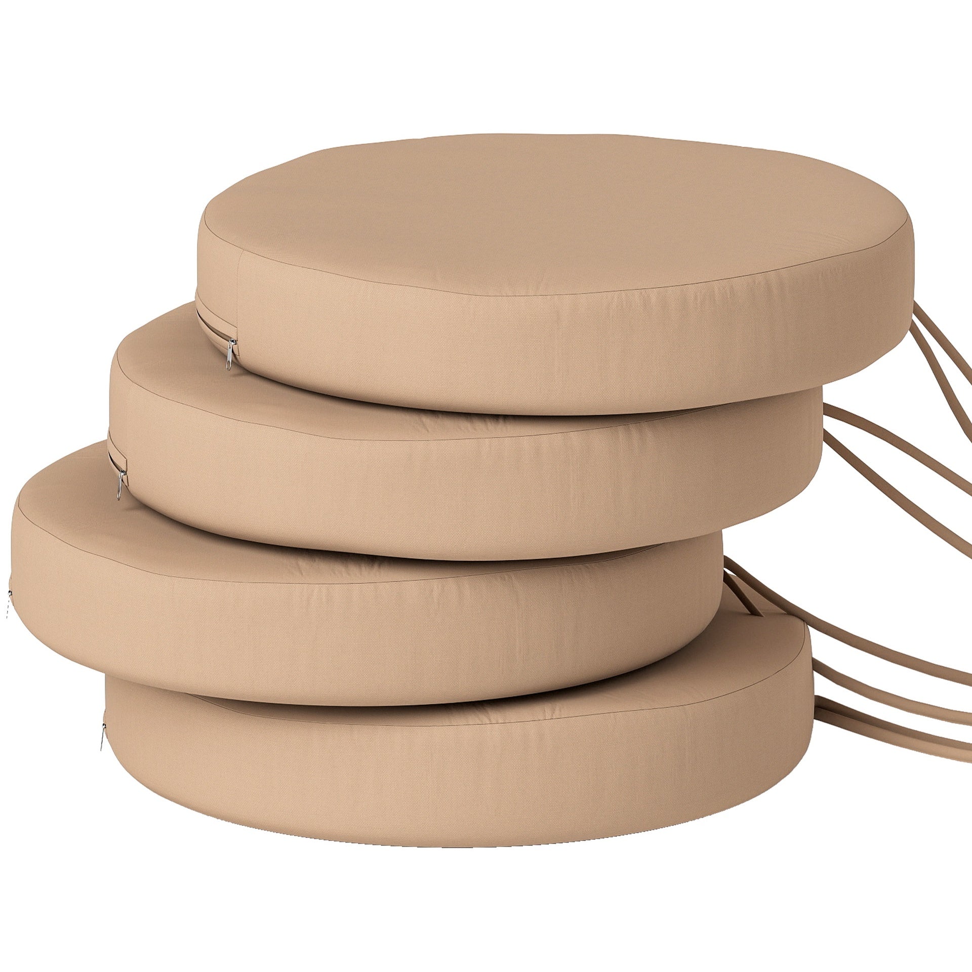 Outsunny Patio Chair Cushions Set of 4 Round Seat Cushions for Dining Bistro Chairs Machine Washable, 15" x 15" x 3", Khaki