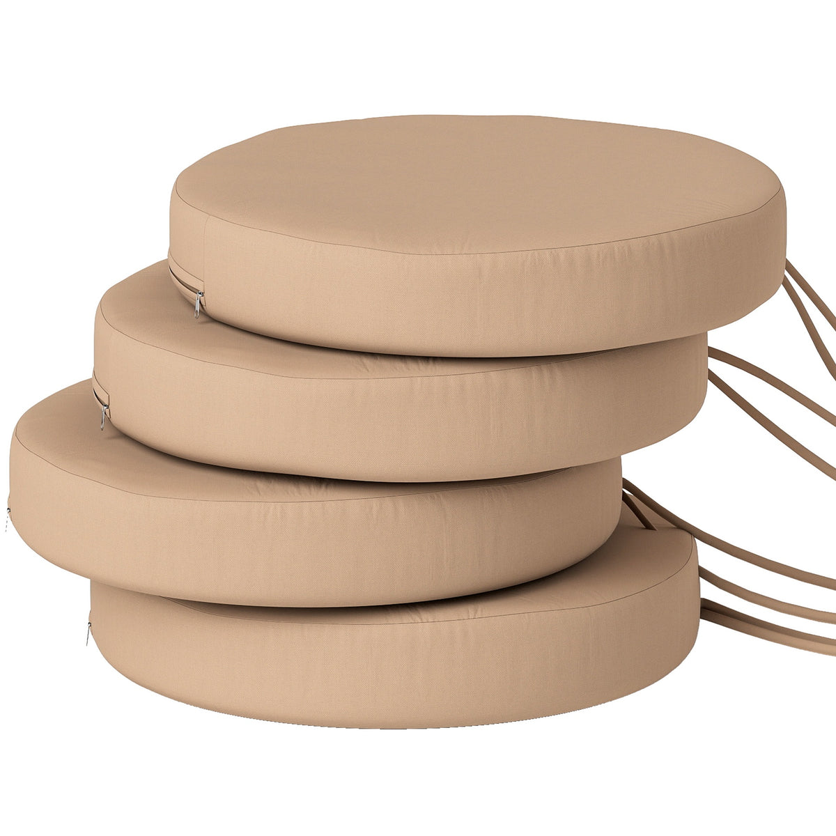Outsunny Patio Chair Cushions Set of 4 Round Seat Cushions for Dining Bistro Chairs Machine Washable, 15" x 15" x 3", Khaki