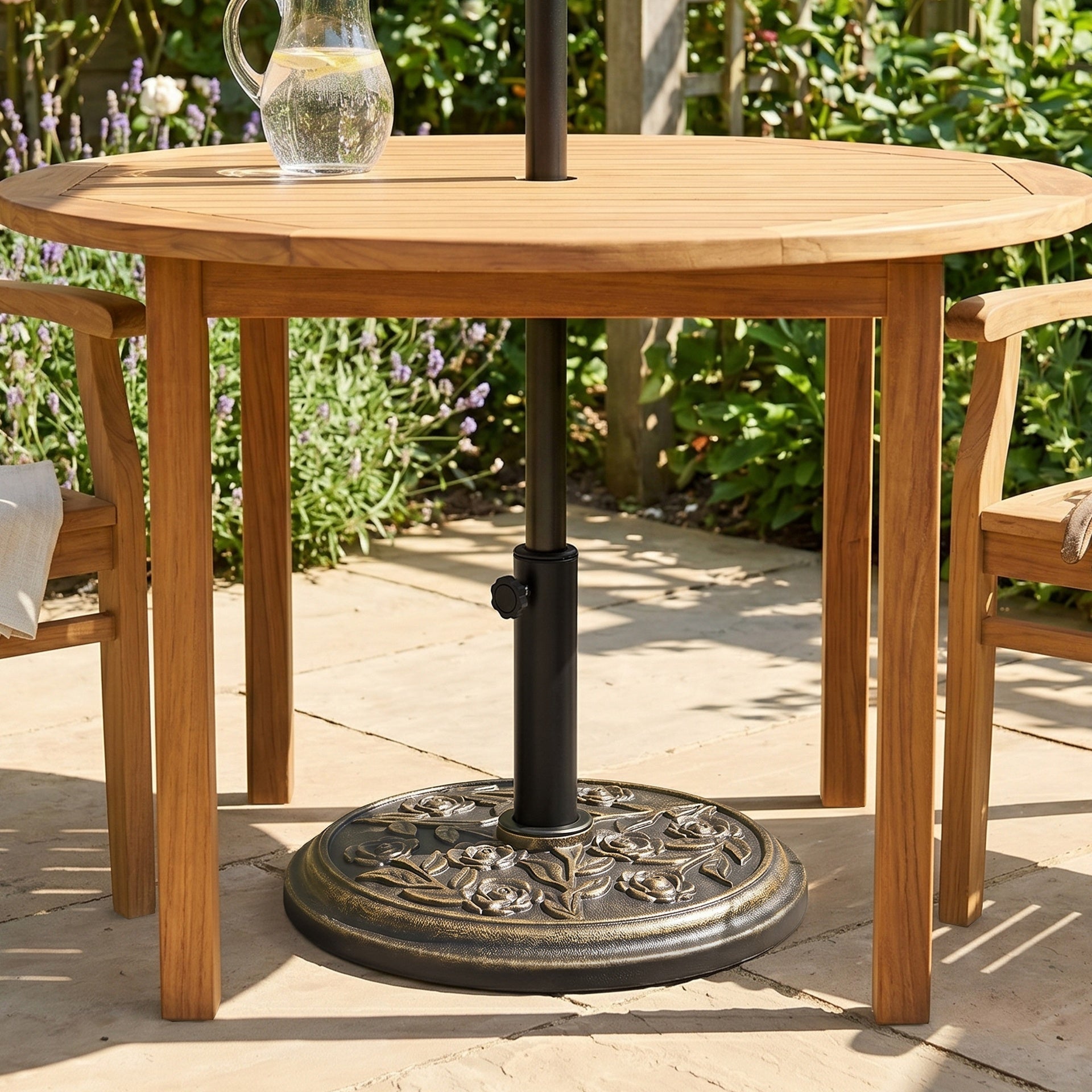 Outsunny 18" 20 lbs Round Resin Umbrella Base Stand Market Parasol Holder with Decorative Rose Floral Pattern & Easy Setup, for Φ1.5", Φ1.89" Pole, for Lawn, Deck, Backyard, Garden, Bronze