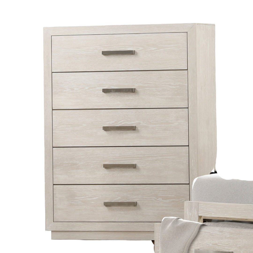 Transitional Style Chest 1pc Metal Side Glides English Dovetail Drawers Light Gray Finish Bedroom Furniture