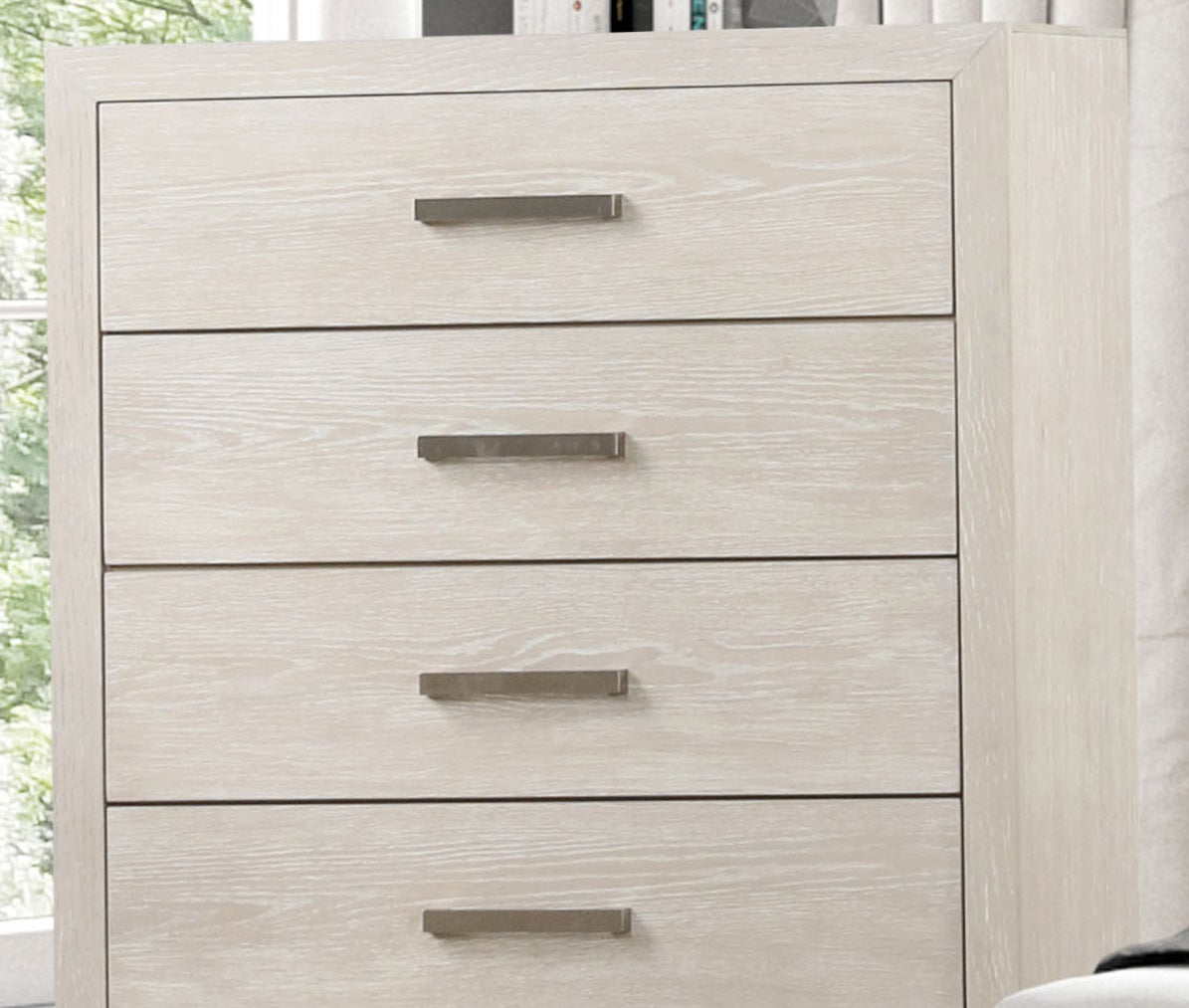 Transitional Style Chest 1pc Metal Side Glides English Dovetail Drawers Light Gray Finish Bedroom Furniture