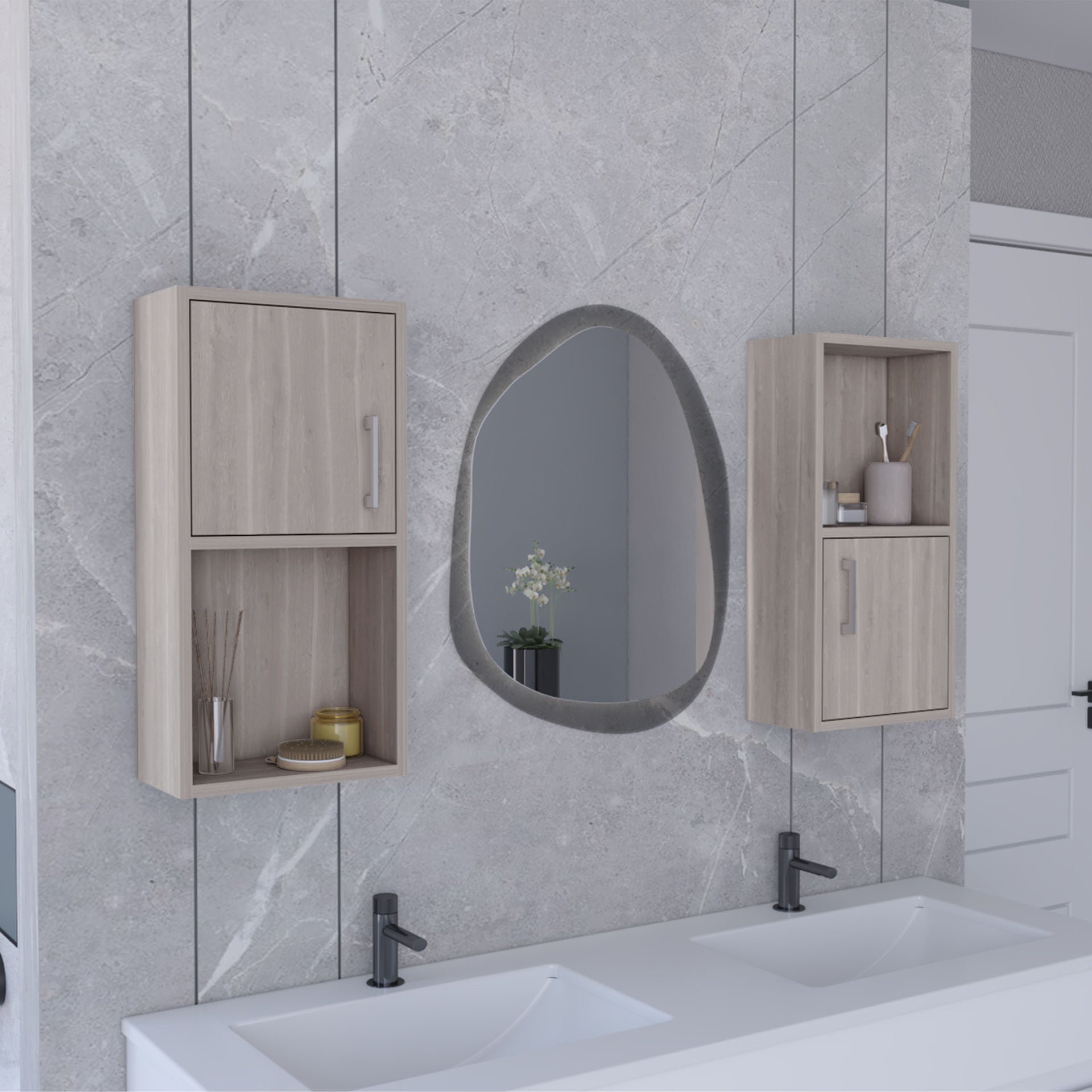 Oba 2-Pc Wall-Mounted Bathroom Medicine Cabinet with Open and Closed Storage