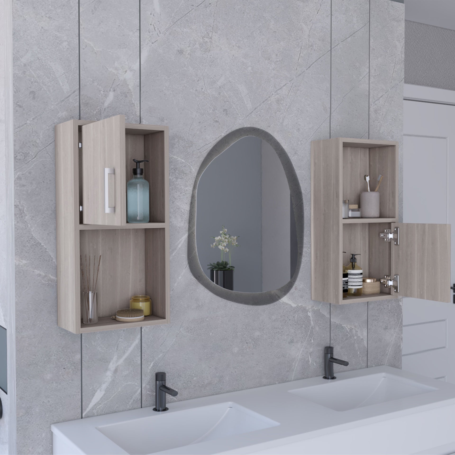 Oba 2-Pc Wall-Mounted Bathroom Medicine Cabinet with Open and Closed Storage