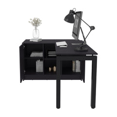 Alfie Rotable Desk 72-Inch Wide or Compact, Adjustable Workstation In Two Directions with Storage Compartments, For Home Office or Studio, Black