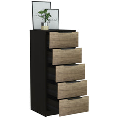 Kaia 5 Drawer Dresser, Vertical Dresser -Black / Pine