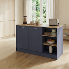 Ginger Kitchen Island with Spacious Dining Countertop, Three Open Storage Shelves, Dual Cabinet Doors with Interior Shelves and Functional Floorstanding